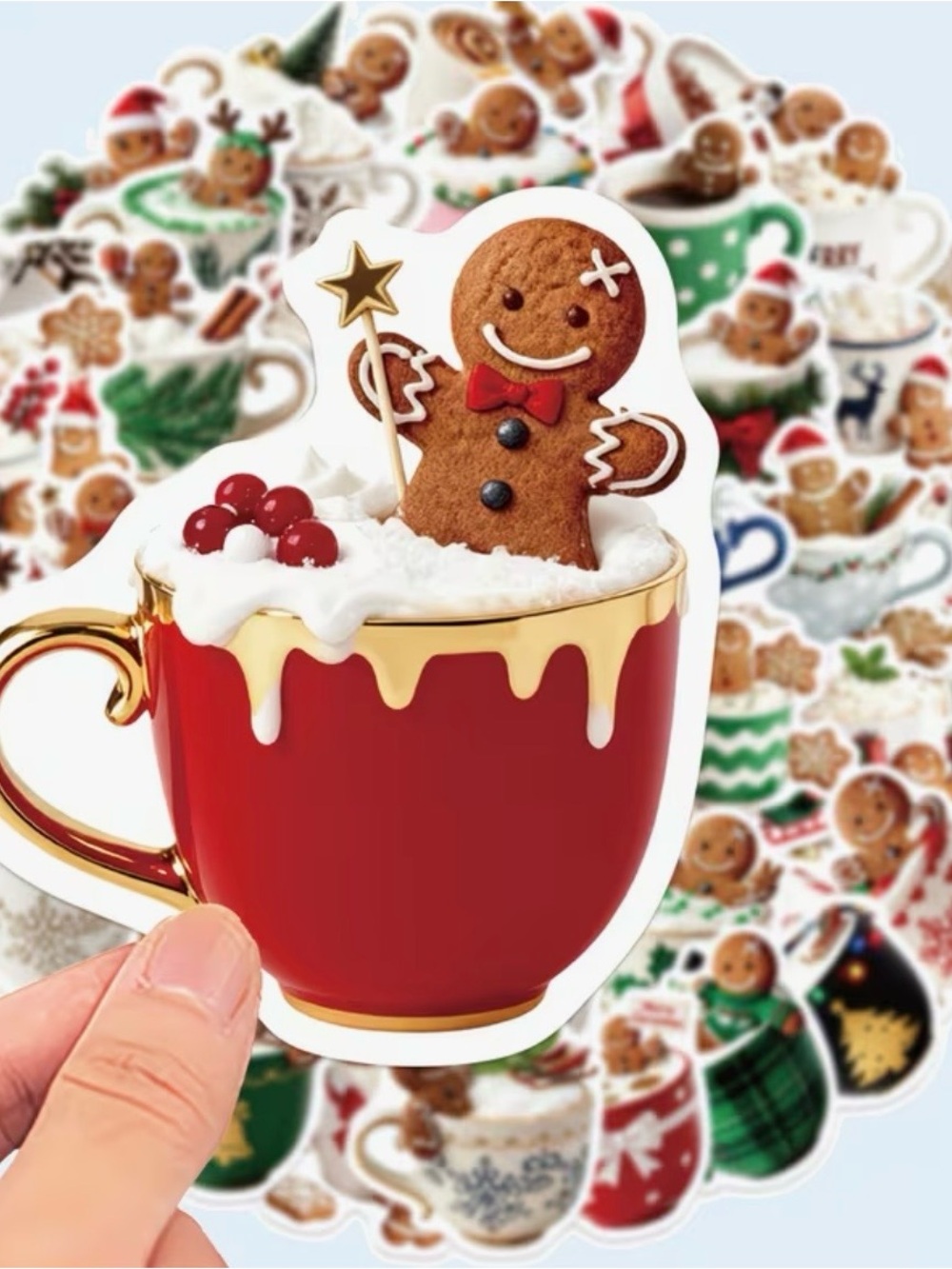 50 Holiday Gingerbread Cookies in Mugs Stickers Christmas Cocoa Coffee Baking - Picture 14 of 16